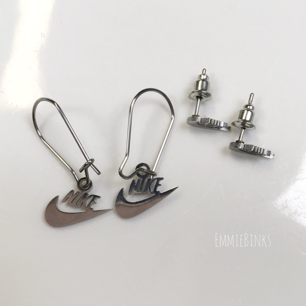 New NIKE Swoosh Stainless Steel Laser Earrings / Minimalist Nike Cutout Set - Picture 8 of 16